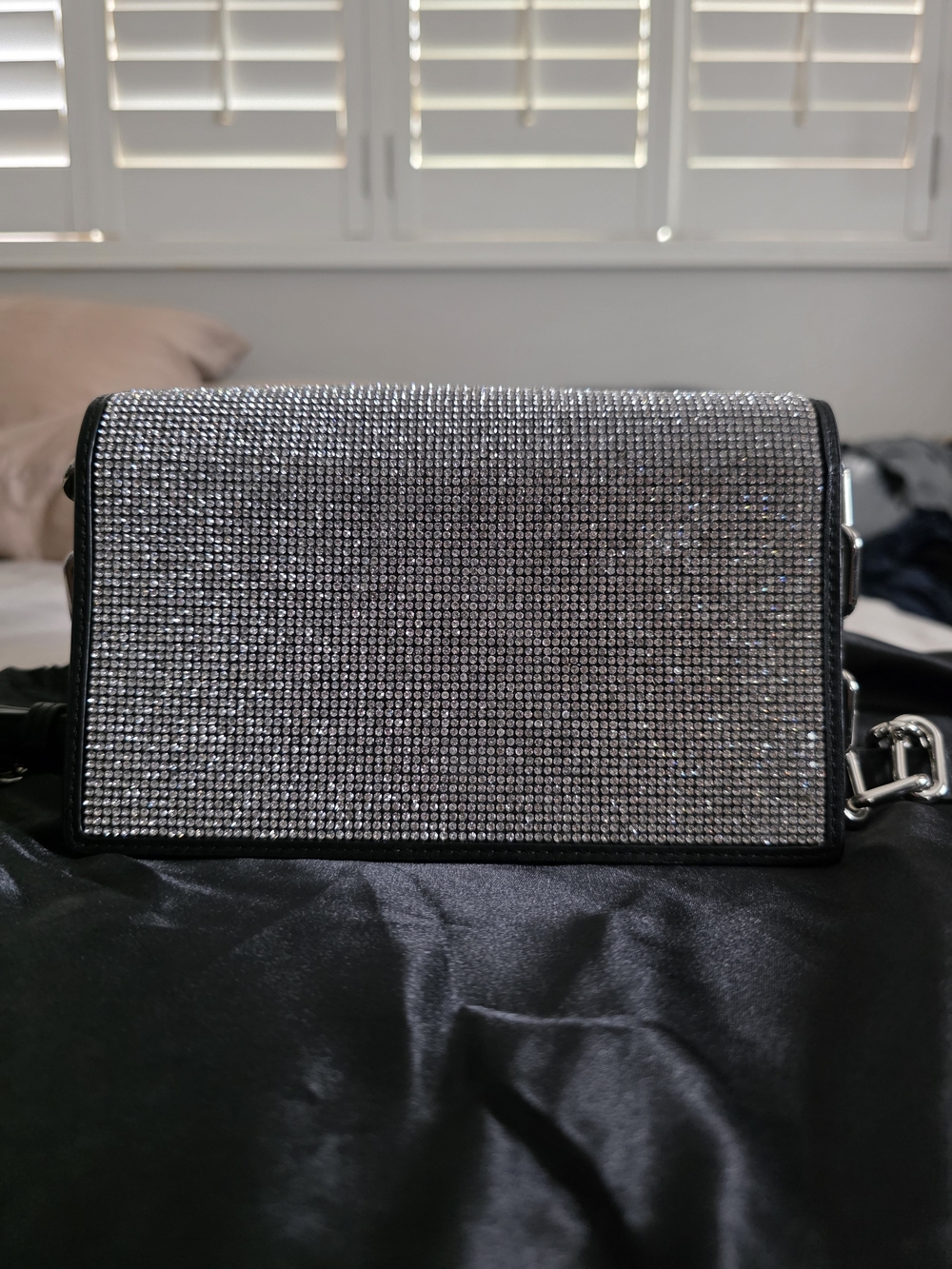 ALEXANDER WANG Silver Crystal-Embellished Black Crossbody Bag